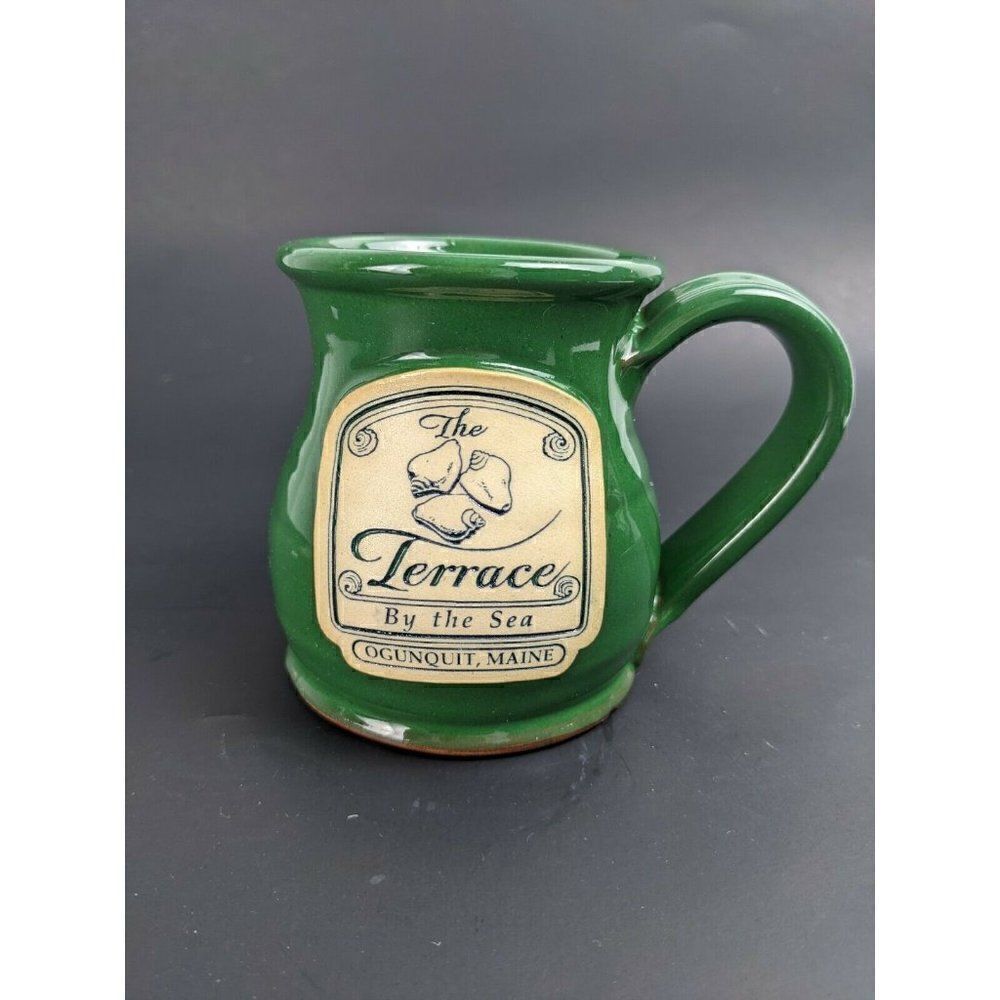 Deneen Pottery mug Green Ogunquit Maine The terrace by the sea